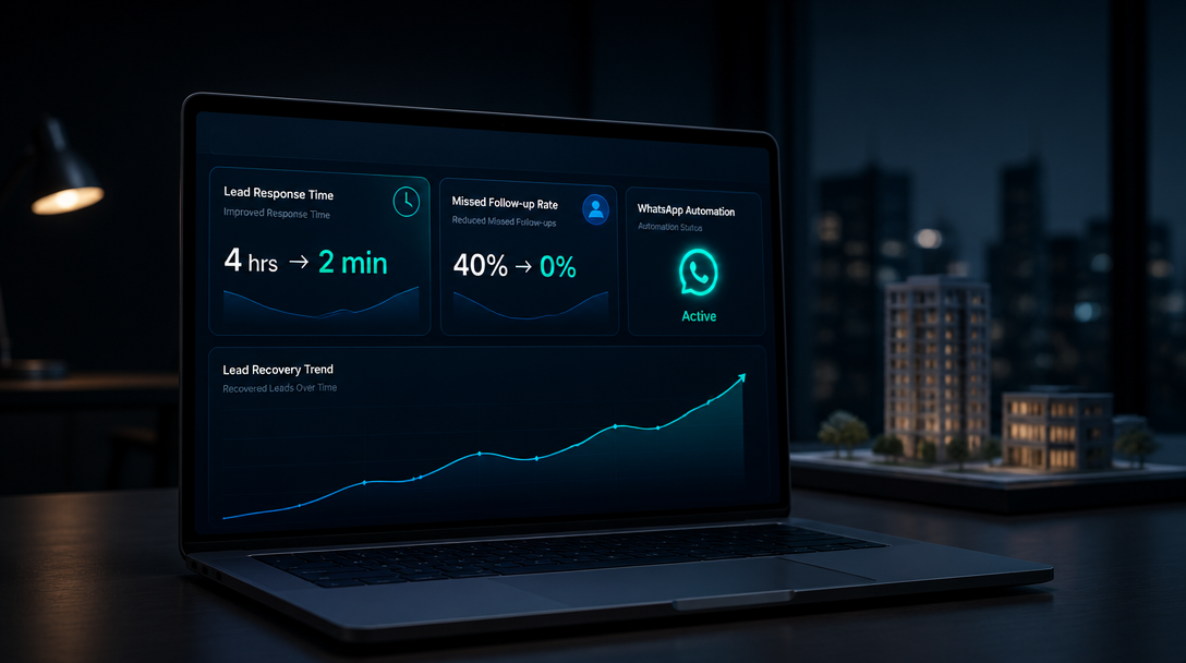 Real estate lead analytics dashboard on a laptop screen