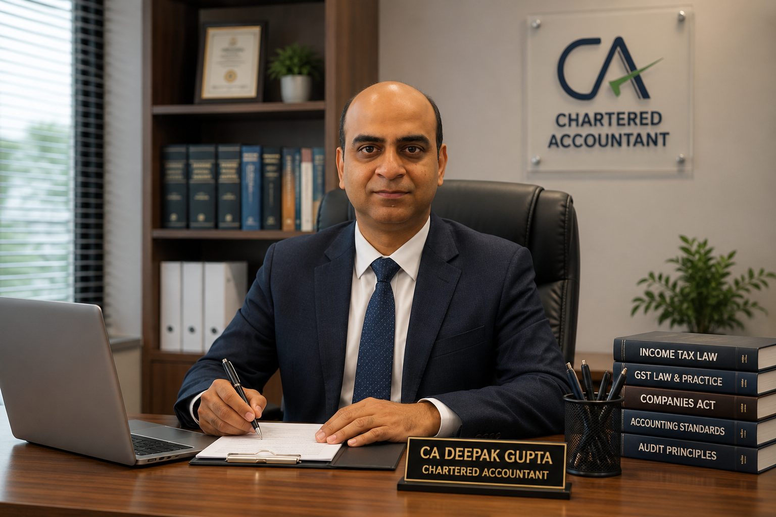 CA Deepak S Gupta at work in the firm's Phagwara office